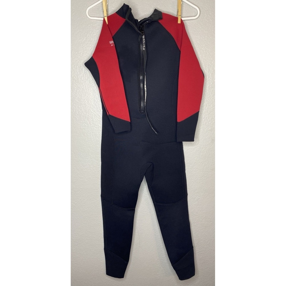 Dark Lightning Youth Full Wetsuit Black Red Back Zip Surf‎ Kids Size 12 Beach